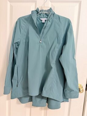 Athleta Advantage Poplin Jacket Teal Blue Ruffle Collar XS